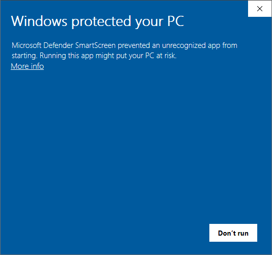 Figure 1. A SmartScreen pop-up that warns the user