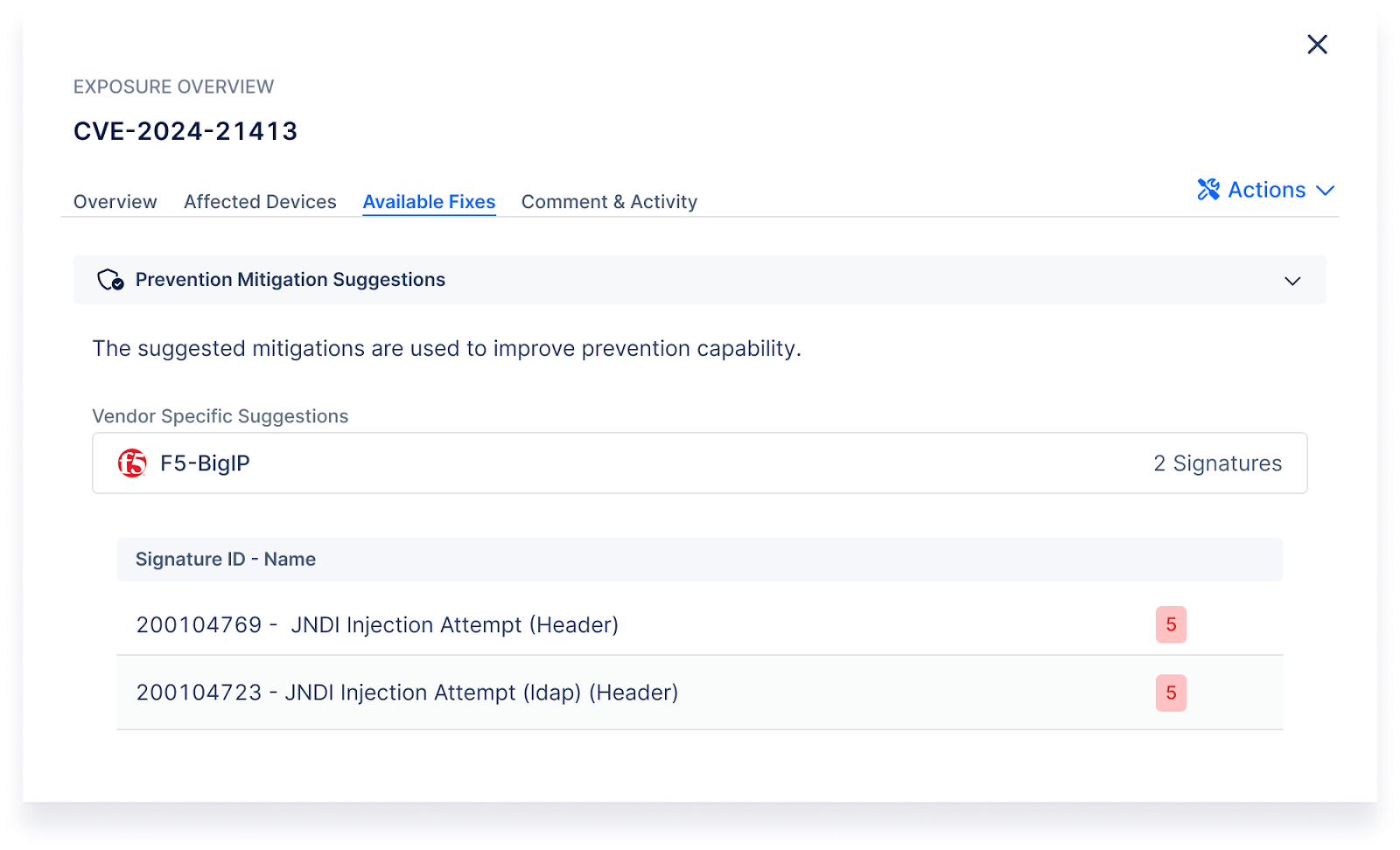 Figure 1. Picus Mitigation Library, Vendor-Specific Suggestions