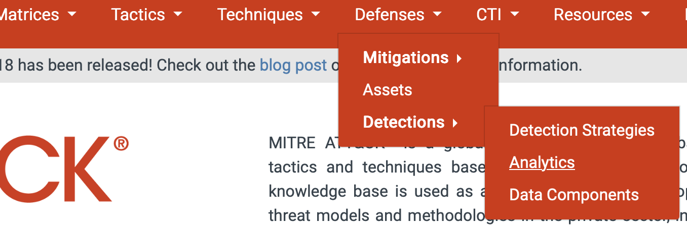 Figure 2. MITRE ATT&CK Defenses > Detections > Detection Strategies