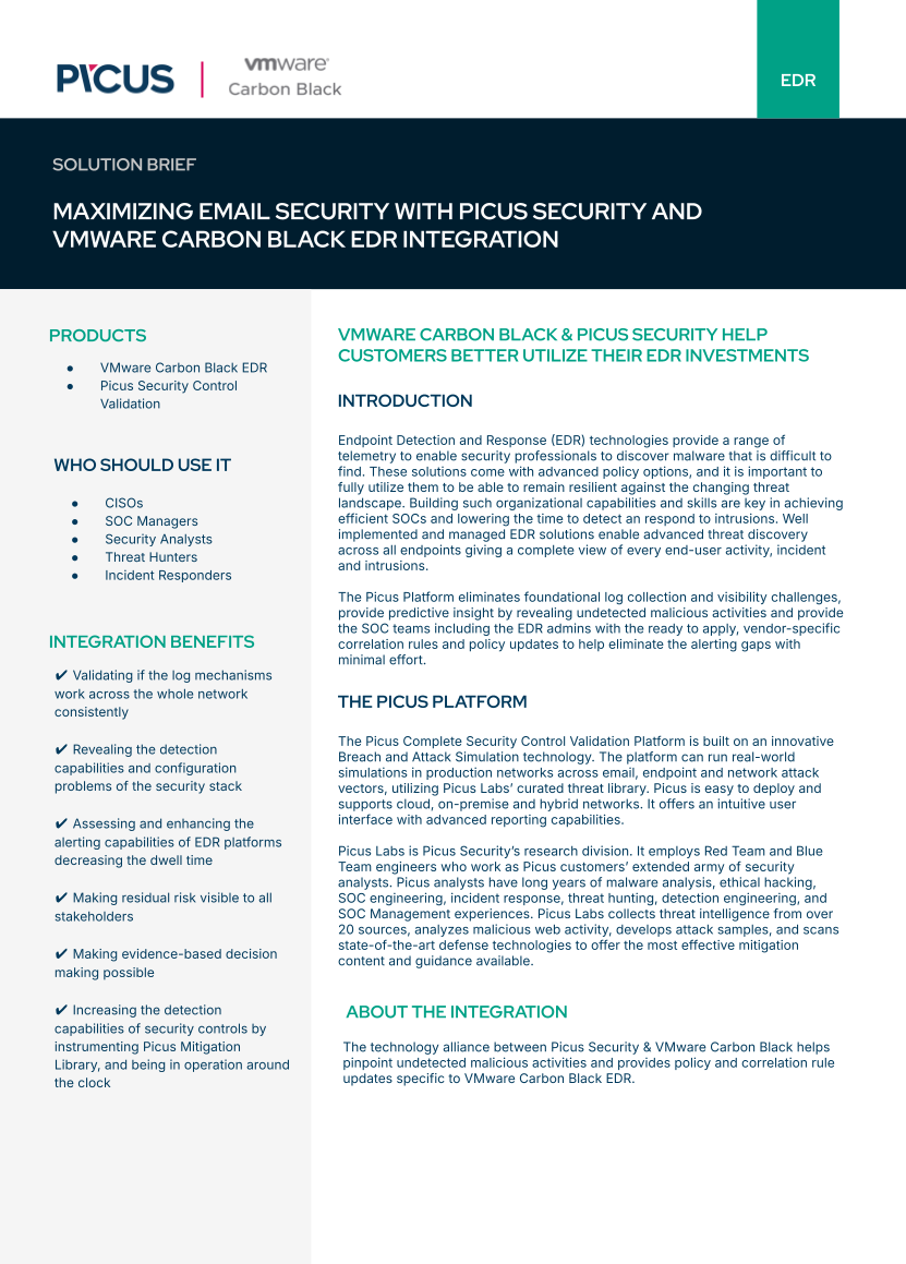 Picus-Vmware Carbon Black-EDR-Solution-Brief Picus-Vmware Carbon Black-EDR-Solution-Brief