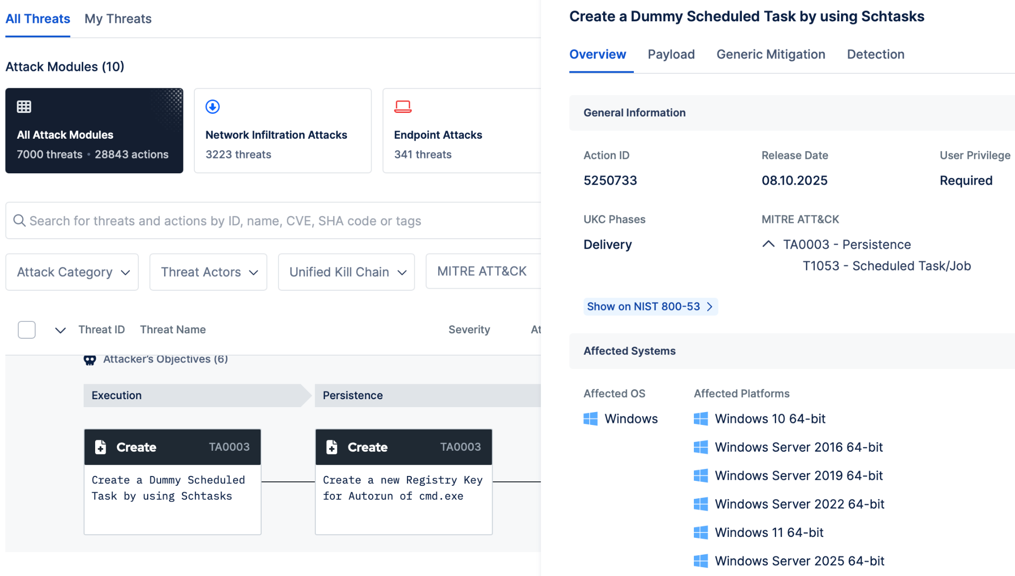 MITRE ATT&CK Mapping of an Attack Simulation, Picus Security Control Validation (SCV)