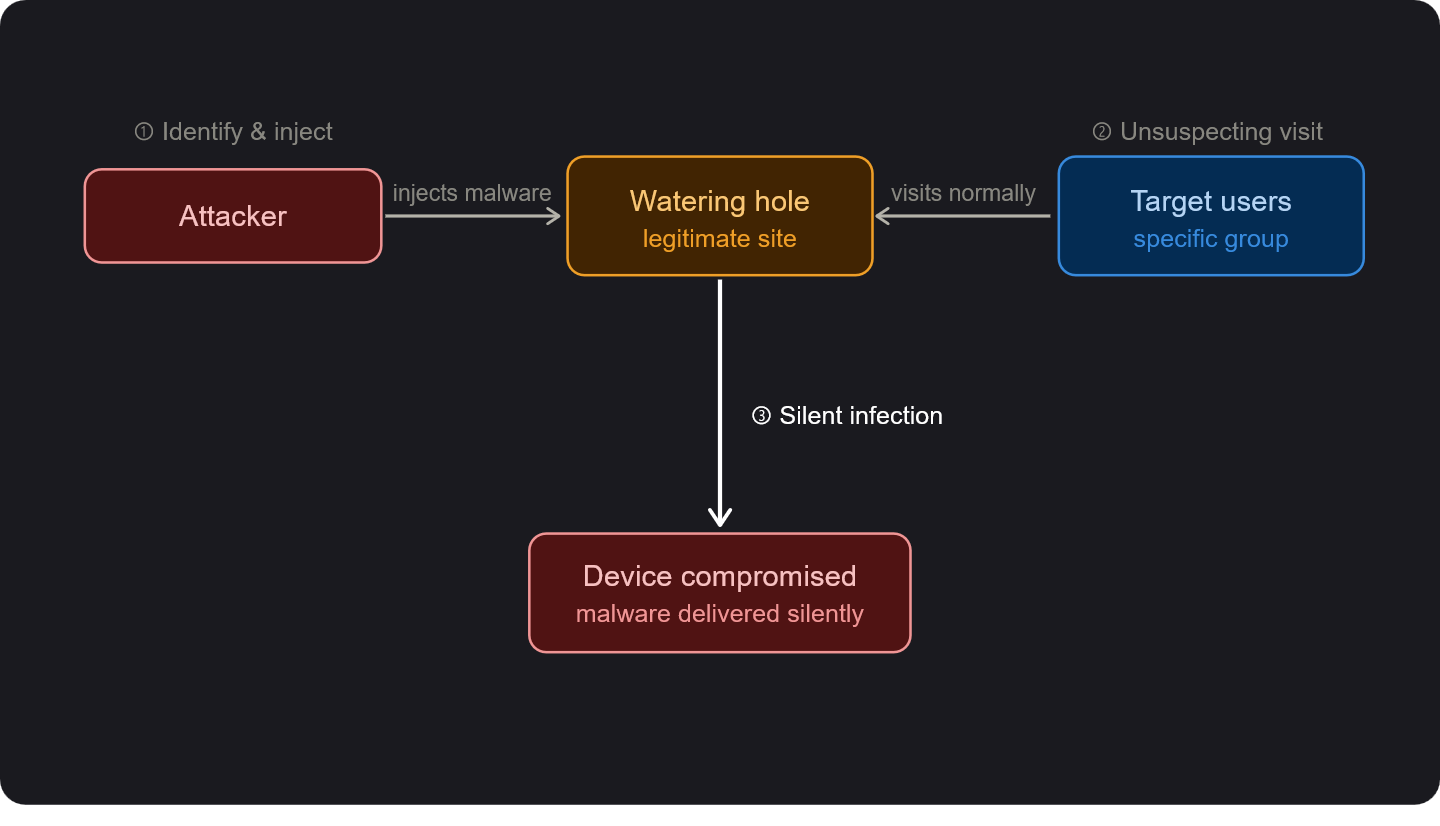 Illustration of a watering hole attack